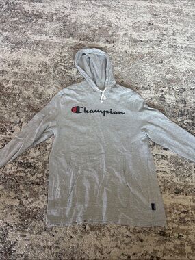 Champion Gray Hoodie with Red & Black Logo